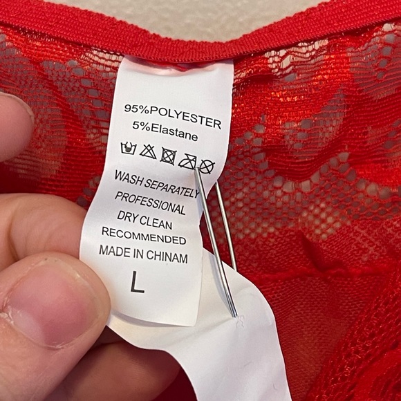 NWOT Red Sheer and Lace Babydoll Dress w/ Matching Thong - Picture 7 of 8